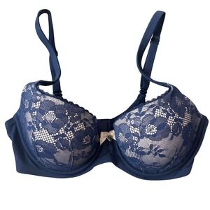 Victoria's Secret Body‎ By Victoria Lined Demi Bra Navy Blue Lace 34D